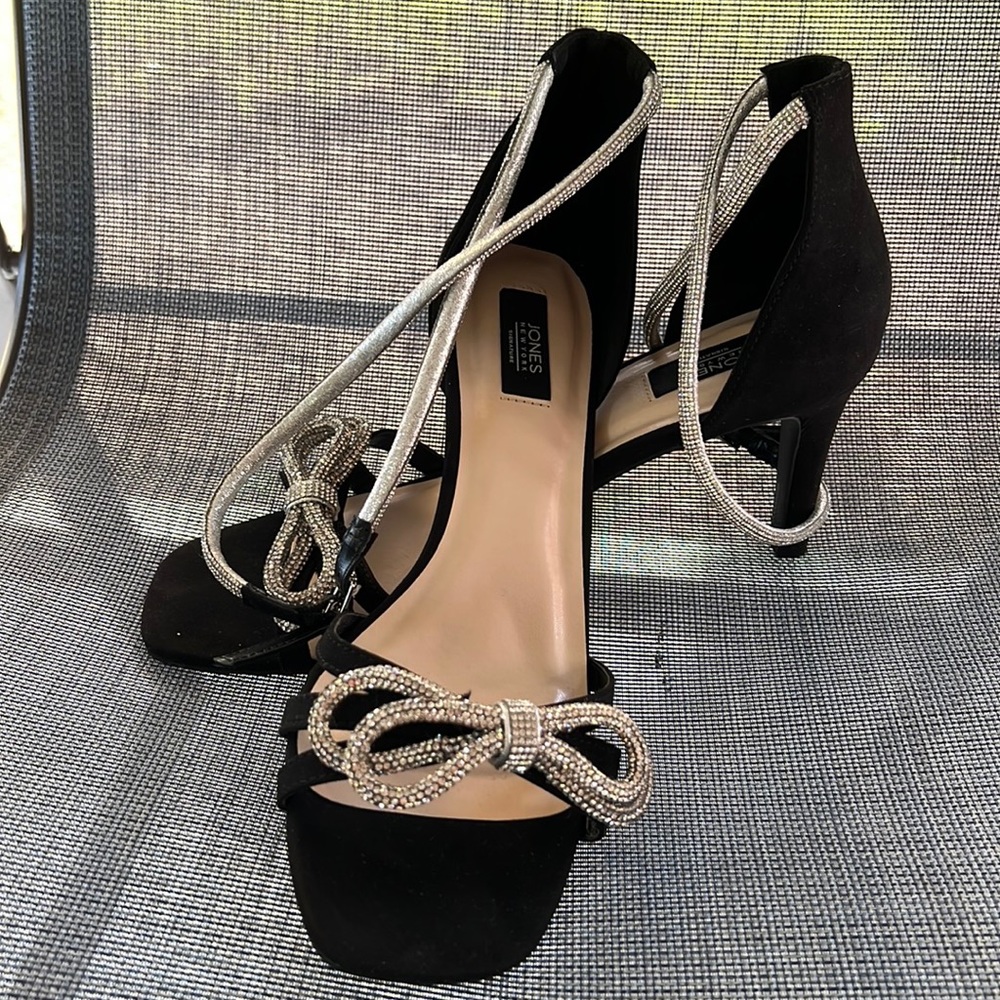 Jones New York Sparkles Glitzy Bow Ankle Wrap Heels Size 10